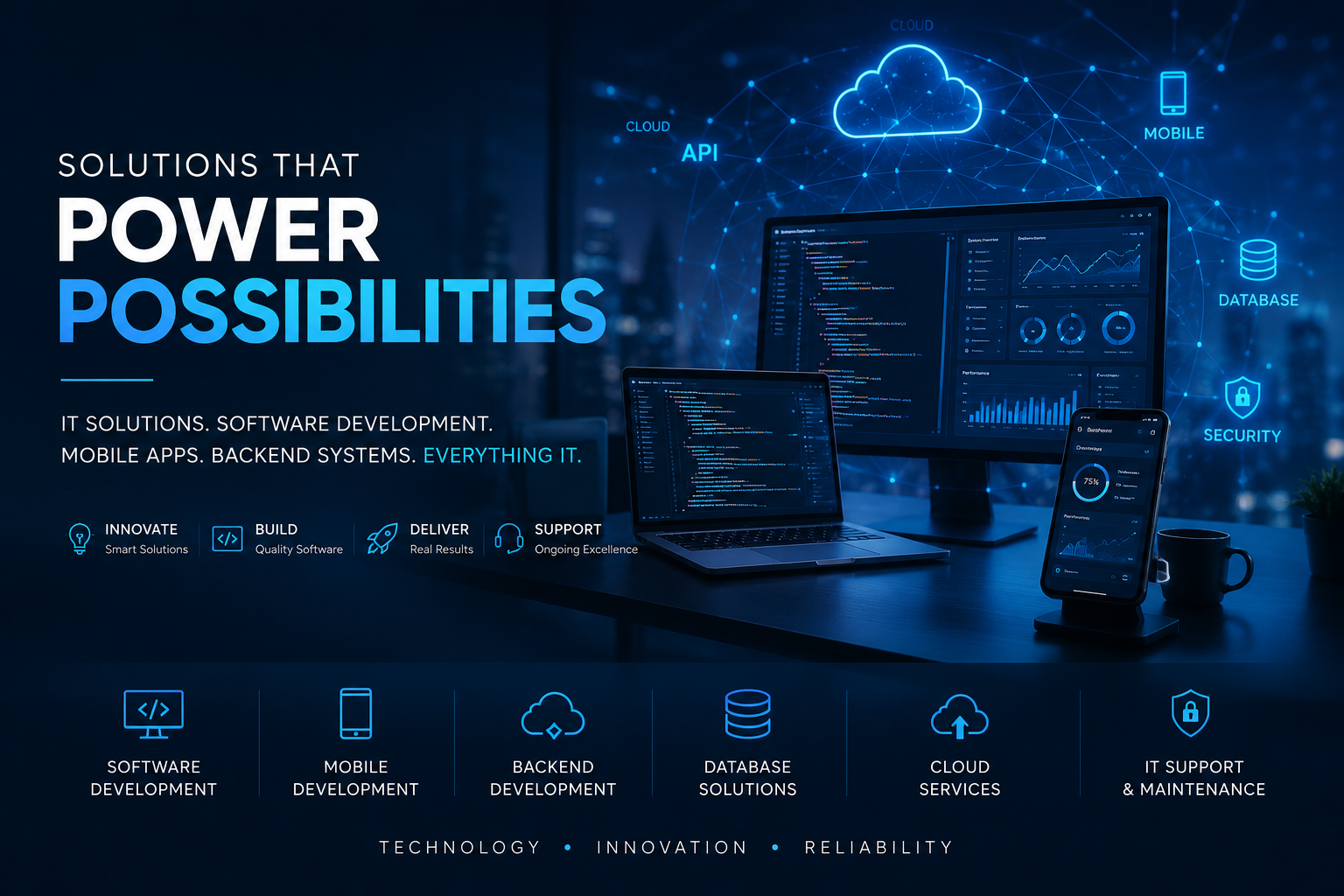 CloudMobile — Solutions that power possibilities. IT solutions, software development, mobile apps, backend systems.